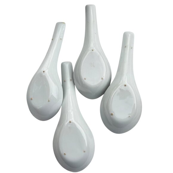 Set Of 4 Chinese Porcelain Soup Spoons With Floral Design In Green & Pink - Picture 4 of 5